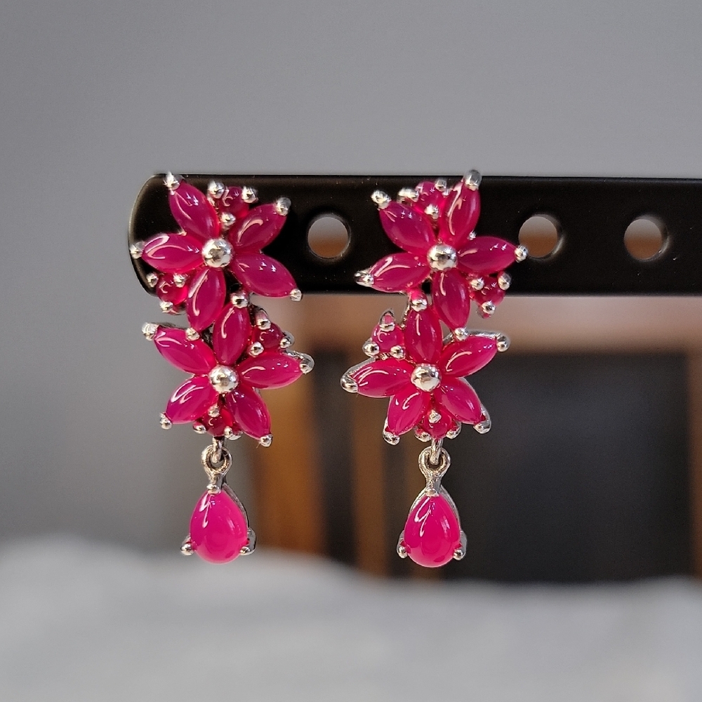 Red Adventurine Sterling Silver Floral Drop Earrings